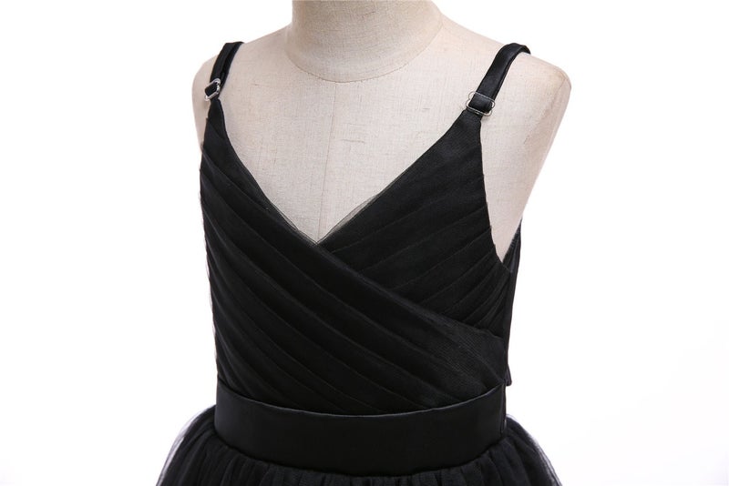 Glamulice Kids Funeral Flower Girls Black Dress Lace Bridesmaid Long A Line Wedding Pageant Dresses Tulle Spaghetti Strap Party Gown Christmas Holiday Evening Prom Princess Birthday Gown 11 12 - Image 4
